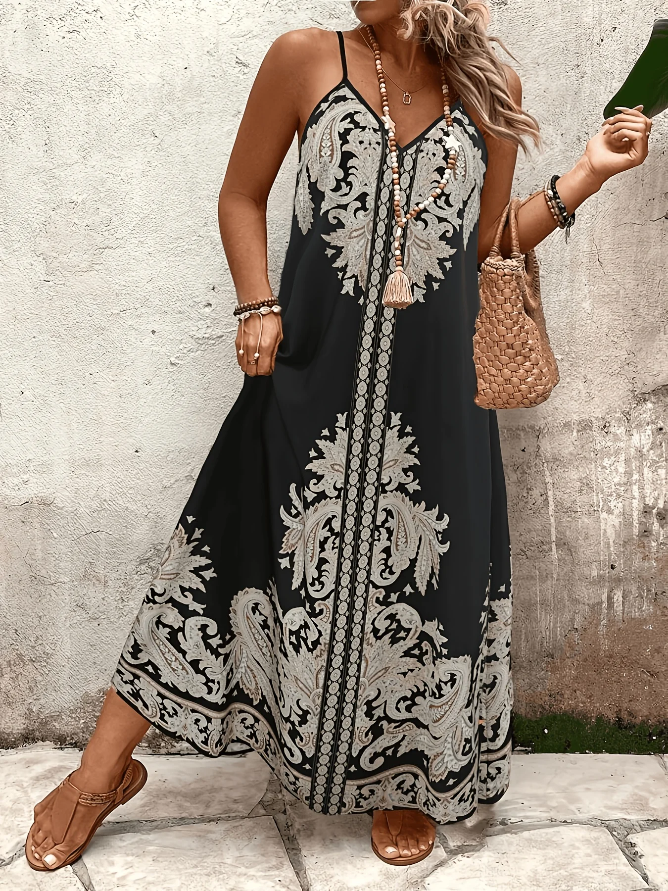 

Элегантное женское платье макси больших размеров с цветочным принтом, без бретелек, в праздничном стиле, модное, в этническом стиле