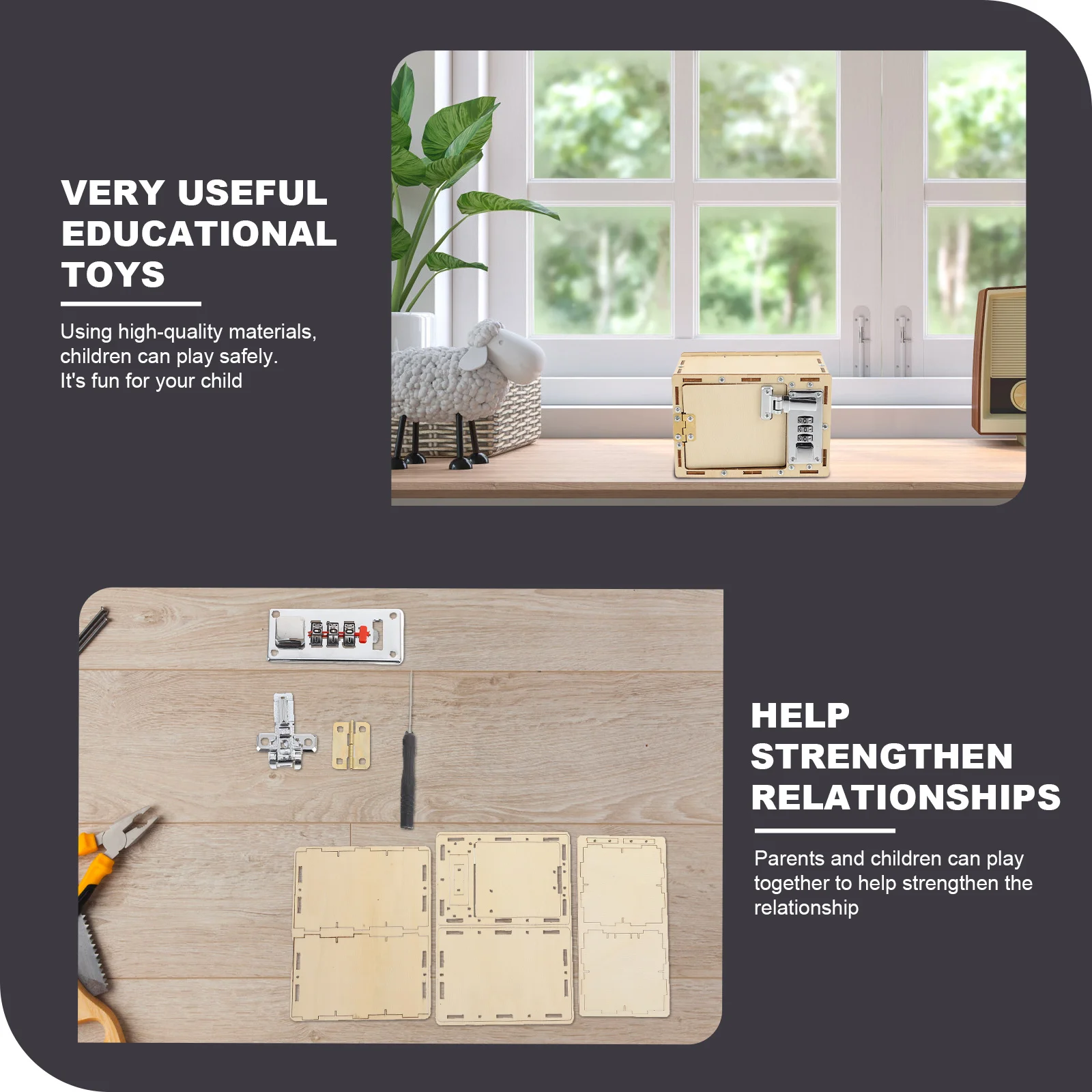 1 set 1 Set Wooden Password Box Diy Kit Educational Puzzle For Kids Fine Workmanship Lockbox Making Material Treasure Box Game