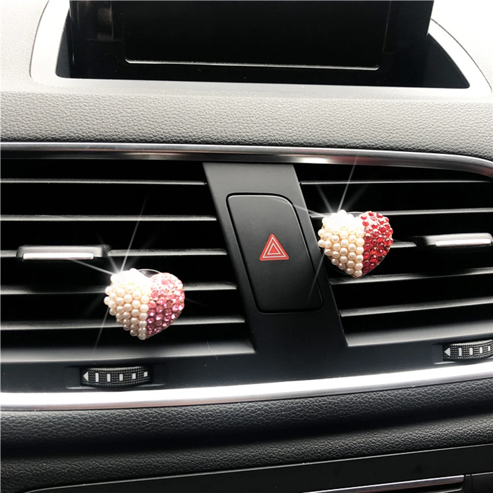 

Car Perfume Clip Heart Shape Pearl Rhinestone Decor Aromatherapy Solid Diffuser Corrosion Resistant Durable Auto Decoration Gift