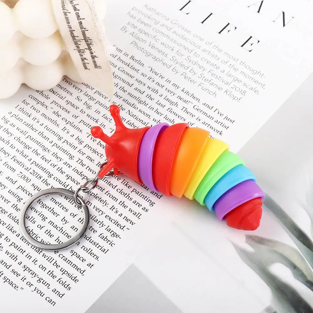 1pc Finger Slug Snail Caterpillar Key Chain Relieve Stress Anti-Anxiety Keyrings Squeeze Sensory Toys Party Favor