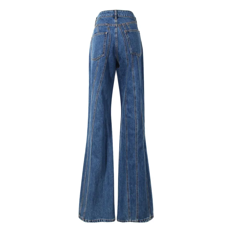 ANJY Spring Autumn New Women's Niche Asymmetric Slanted Waistband Design Jeans Multi-line Split Patchwork Cut Denim Pants A25707