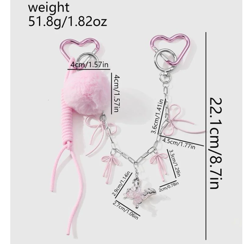 Quirky Fur Ball Craft Bow Charm, Butterfly Attraction for Backpack, Love Buckle Lanyard, Keyring Pendant, Feminine Gifts