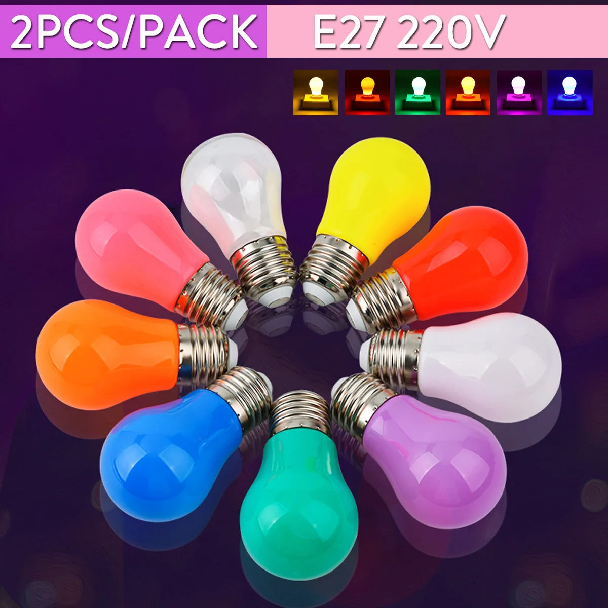 

2x E27 2w Led Лампочка 8 / Цвет Edison винт Rgb сферическая лампочка 220v A45 Светло - красный синий оранжевый фиолетовый вместо галогена 10w