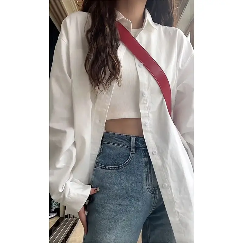 2023 Women's Clothing Loose Solid Office Lady Fashion Business Casual Turn-down Collar Button Spring Summer White Thin Blouses