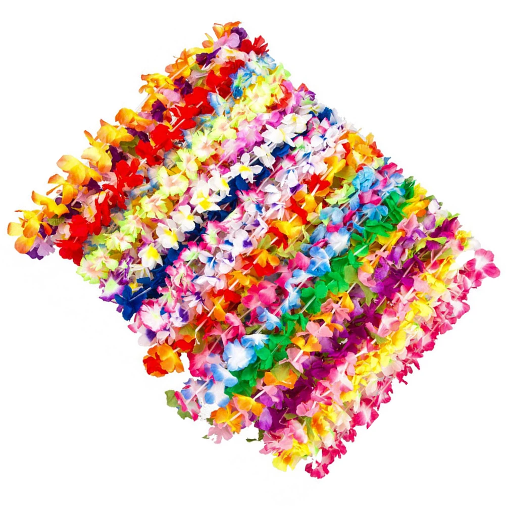 

36 Pcs Floral Necklace Campfire Party Decorations Hawaiian Supplies Lifelike Flower Necklaces Fabric Accessories Tropical