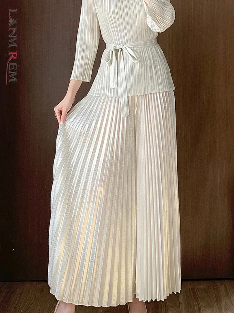 

LANMREM Pleated Pants Women High Elastic Waist Solid Color Wide Leg Trousers Female Fashion Party Clothing 2024 Summer 2DA5011