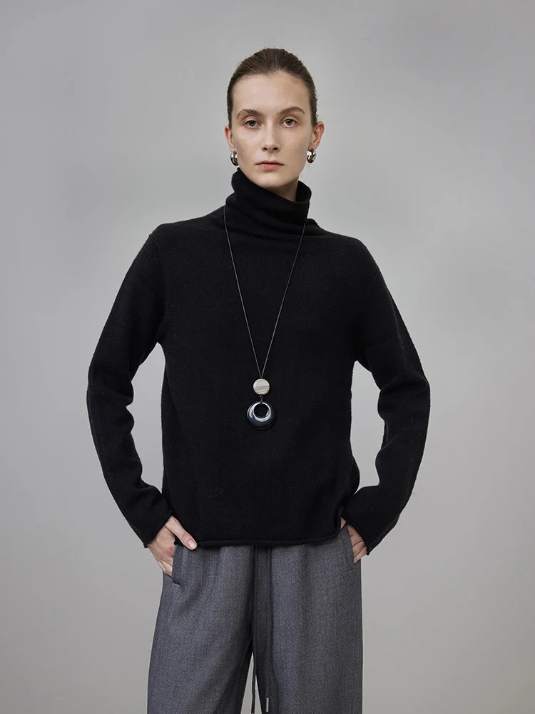 

UNSPOKEN Wool Knitted High Collar Base irt Women's Lazy Sle Winter New Arrival Simple Design Long Sve Loose Fit Top