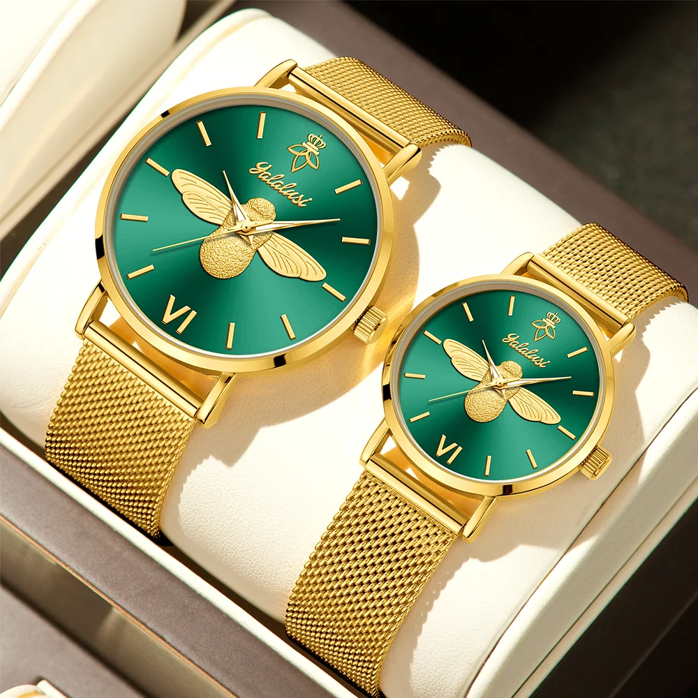 YaLaLuSi Minimalist Quartz Couple’s Watches with 3D Bee Relief Design for Men and Women Relojes De Mujeres