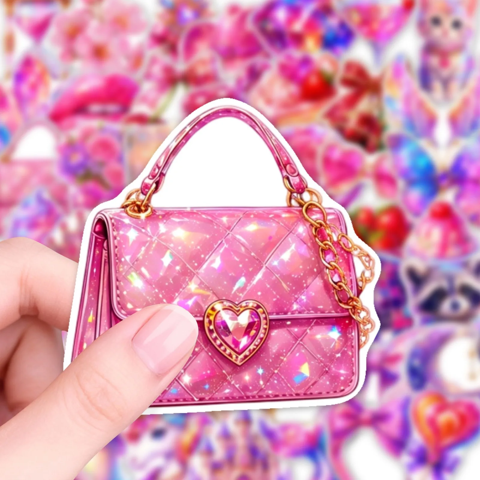50 PCS Y2K Glitter Pink Cartoon Stickers Dreamy Unicorn Diamond Castle Element Decals Decorate Luggage Helmet Vinyl Decals view 3