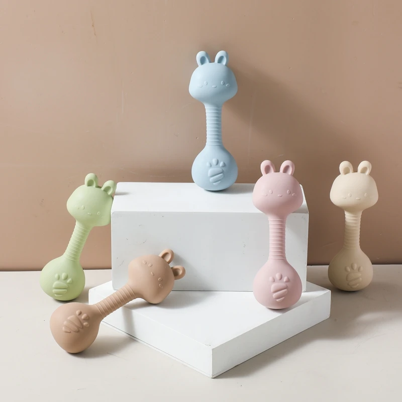 Rasseln für Baby 0 3 Monate Spielzeug Cartoon Kaninchen Sand Hammer Silikon Maracas Baby Silikon Rassel Spielzeug Beißring Spielzeug für Baby – Detail 9