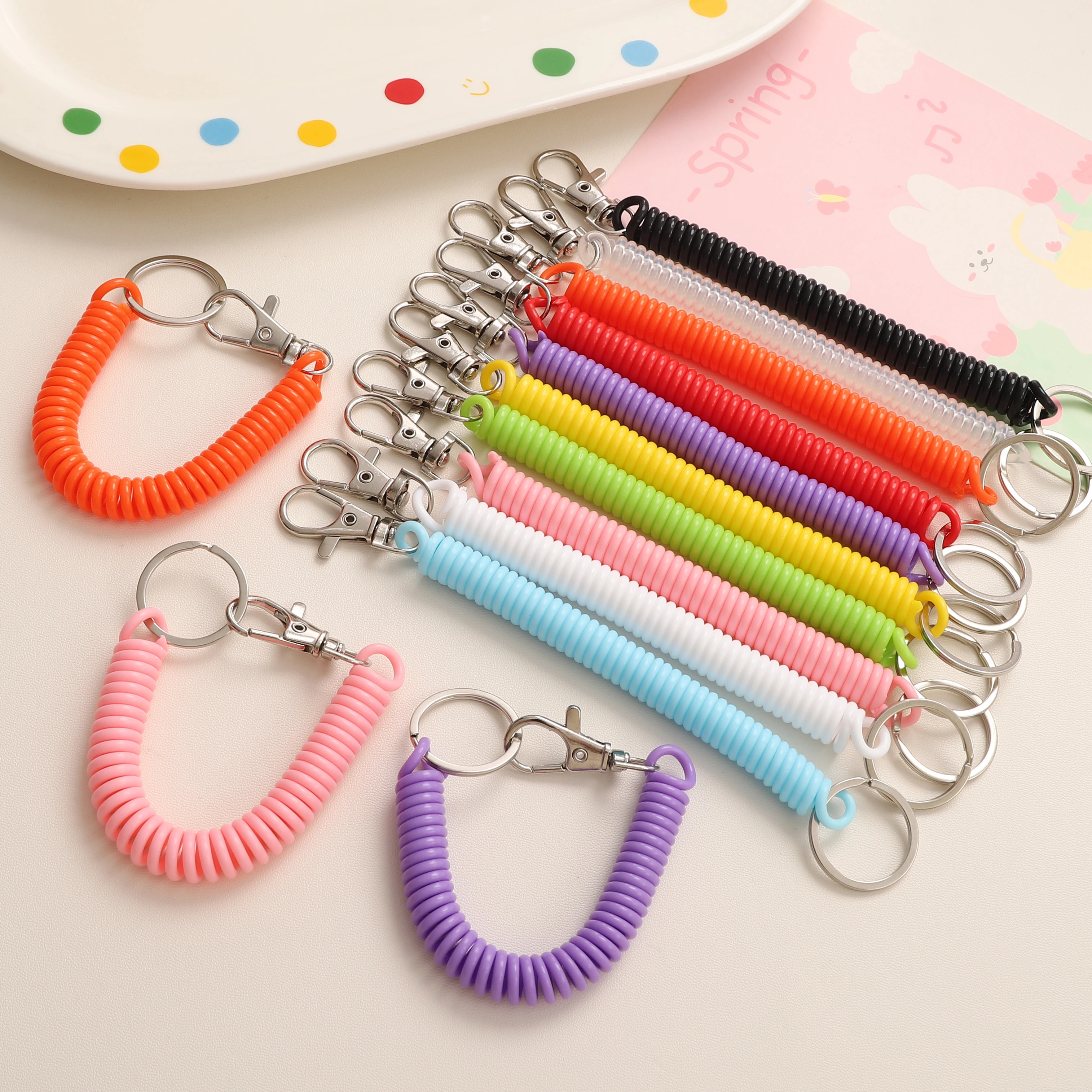 

1Pc 17cm Colorful Lobster Clasp ID Card Holder Lanyard Keyring Anti-lost Spring Rope Retractable 100cm For Jewelry DIY Supplies
