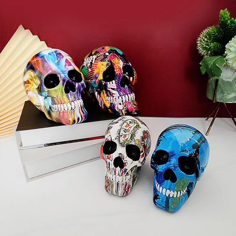 

Creative Multi Color Skull Resin Statues Skeleton Desk Decor Funny Toy Birthday Gift Halloween Party Decoration Dropshipping