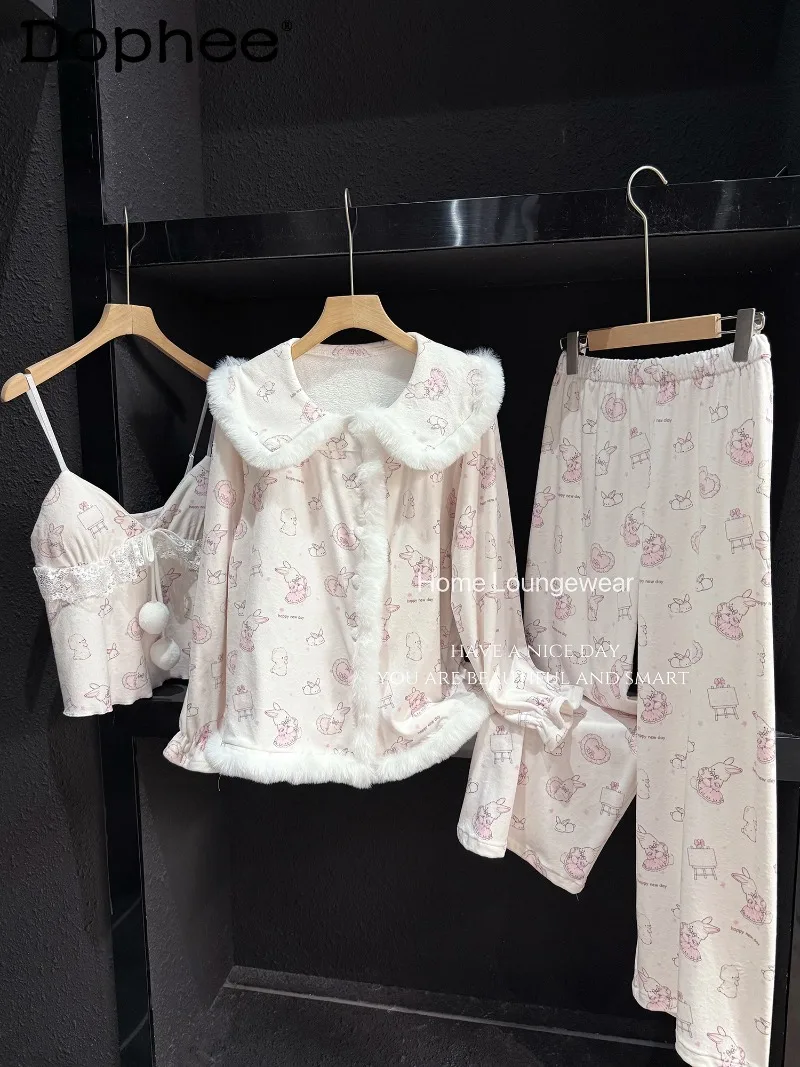 

Новинка 2023 года, женские пижамы в японском стиле, осенне-зимний милый тонкий бархатный утолщенный сексуальный носимый комплект домашней одежды