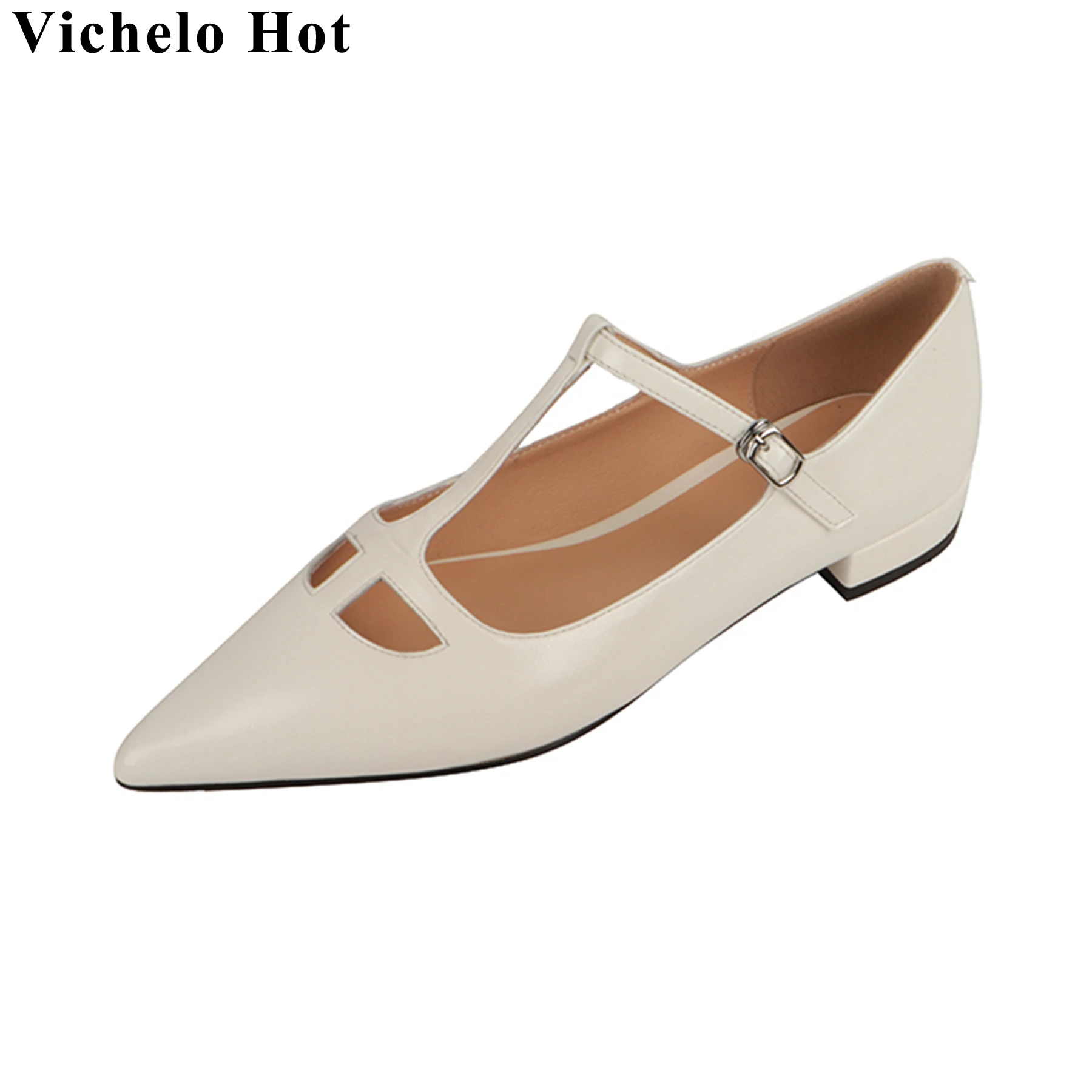 

Vichelo Hot 2024 New Patent Leather Pointed Toe Shallow Low Heels Spring T-strap Mary Janes Shoes Dating Dance Party Women Pumps