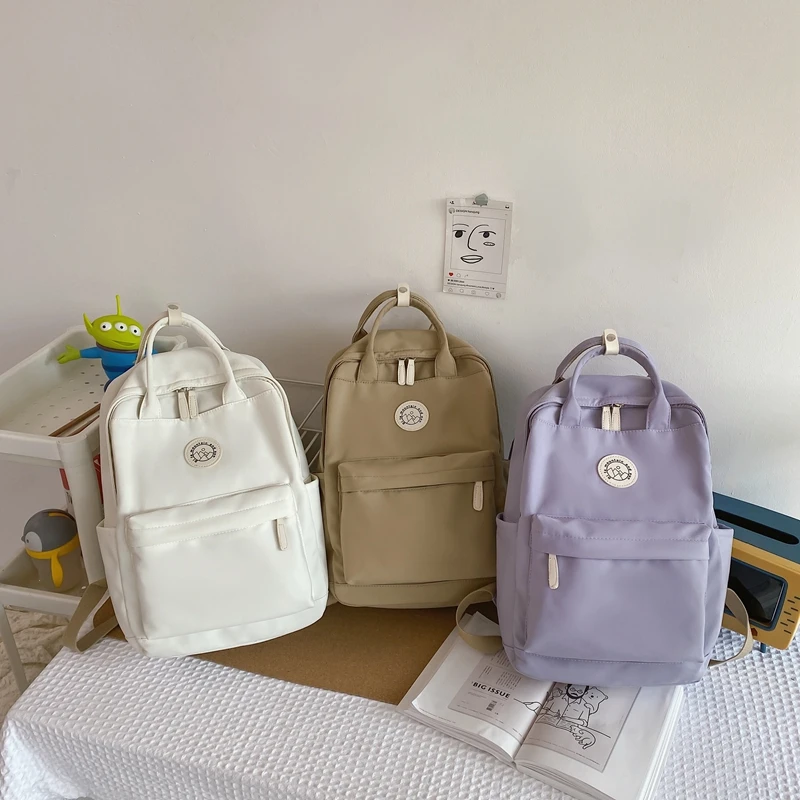 MOONBIFFY Zaino in nylon da donna Borse da scuola impermeabili color caramello per ragazze adolescenti Zaino patchwork Zaino femminile Mochila