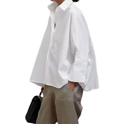 Lemongor Korean Fashion Solid Color Lapel Collar White Blouse 2025 Spring Summer Loose Causal Simple Shirts Tops For Office Lady