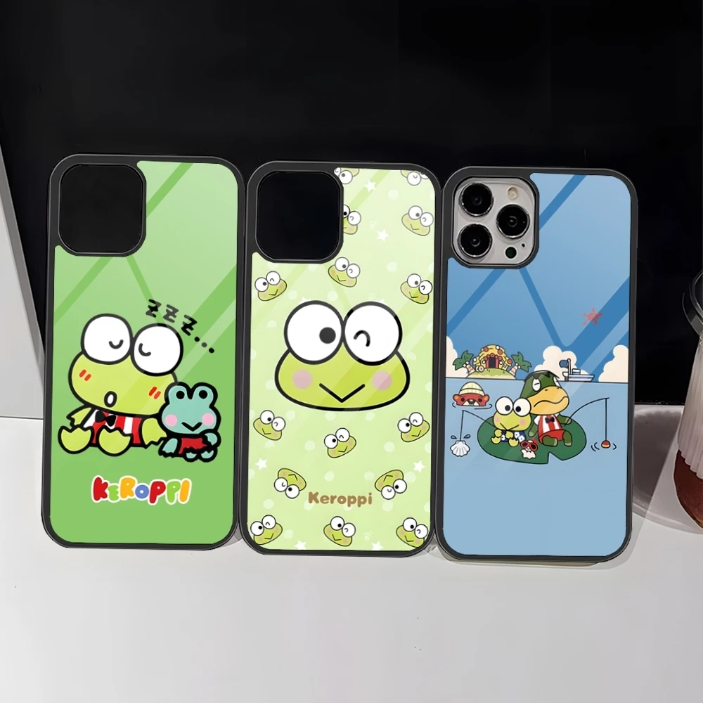 Cute K-Kero Keroppi Phone Case For Iphone 16 Pro 15 Pro Max 14 12 11 13 Mini 8 7 Plus X Xs XR PC+TPU Design Cover