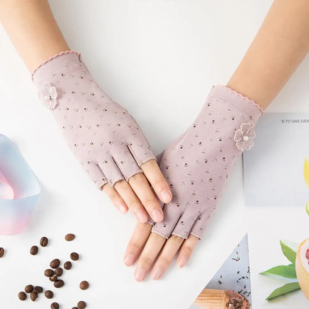 Fishing Gloves 1 Pair Chic Imitation Pearls Flower Decor Breathable Sun Girls Driving Gloves Outdoor Supplies