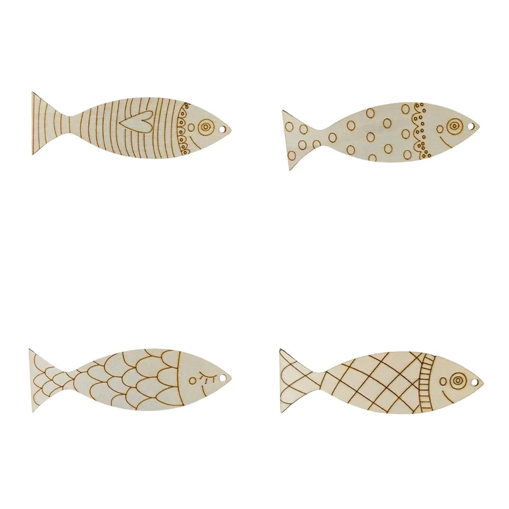 40PCS Blank Wooden Fish Cutouts Unfinished Sea Animal Fish Shape Wood Slice Rustic Handmade Painted Fish Ornaments Home Decor