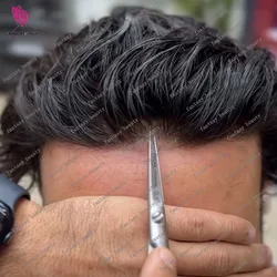 Natural Hairline Super Durable Men's Toupee Human Hair 1B40 1B65 Salt&Pepper Wigs Thin Skin PU Replacement Prosthesis Capillary