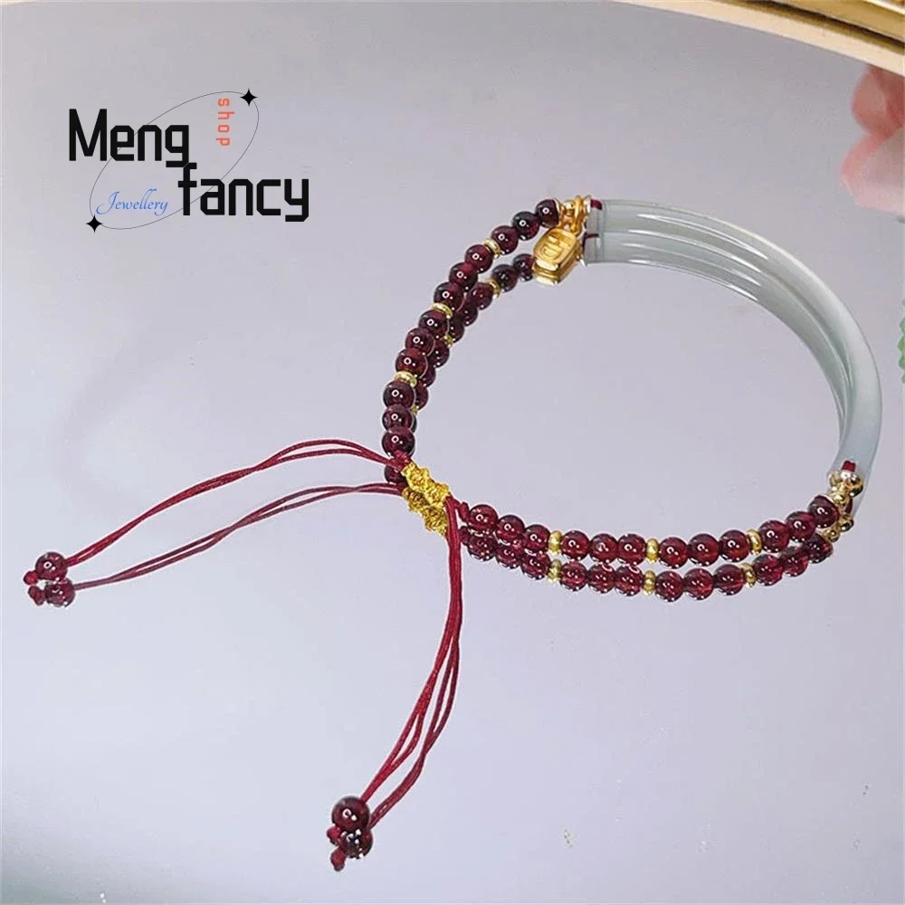 

New Style Half-cut Agate Bracelet Garnet Rope Braided Exquisite Elegant High-grade Couple Luxury Quality Jewelry Holiday Gifts