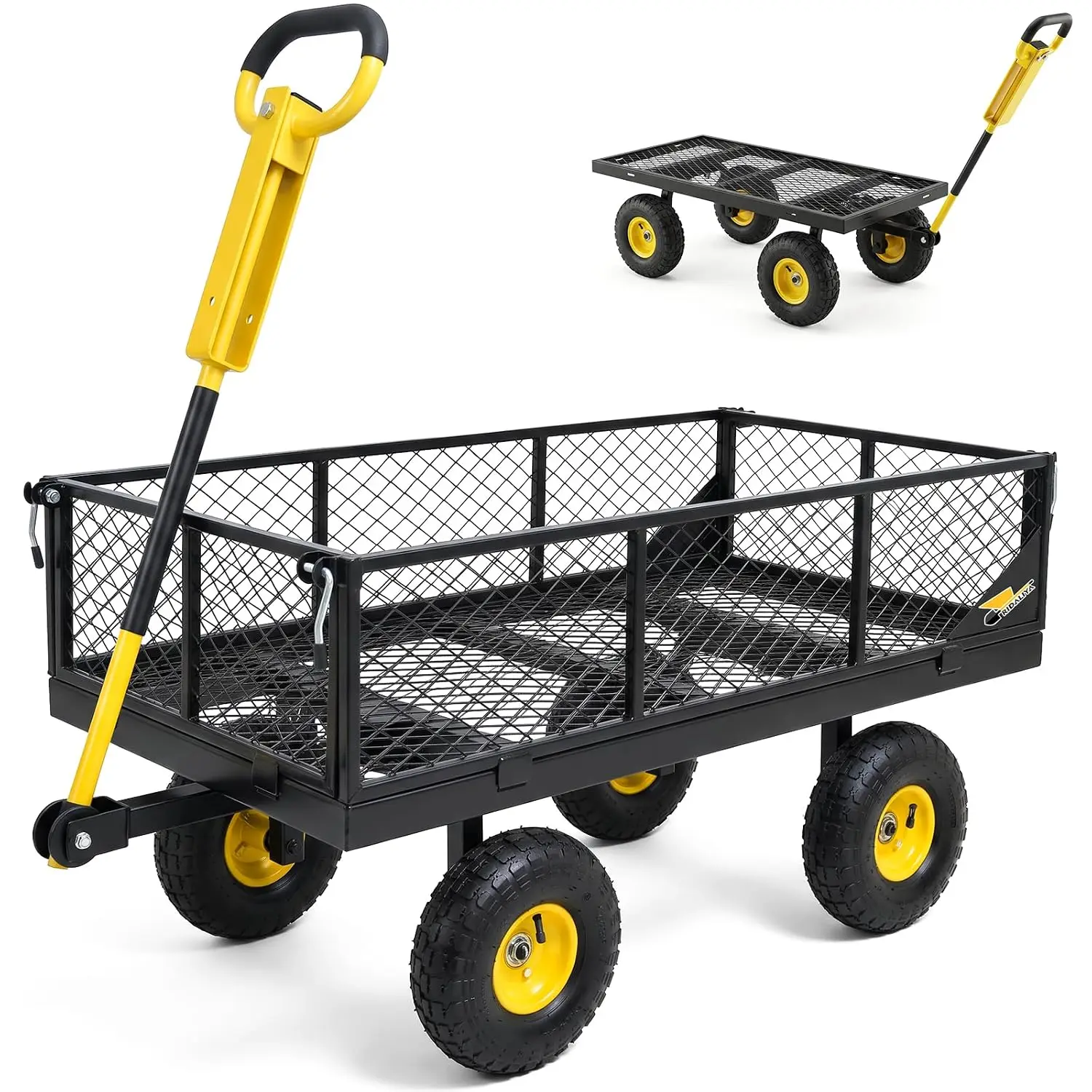 Steel Garden Cart, 1200lbs 7 Cu.Ft. Heavy Duty Yard Utility Wagon with 10" All Terrain Tires, Removable Mesh Sides and 180° Rota