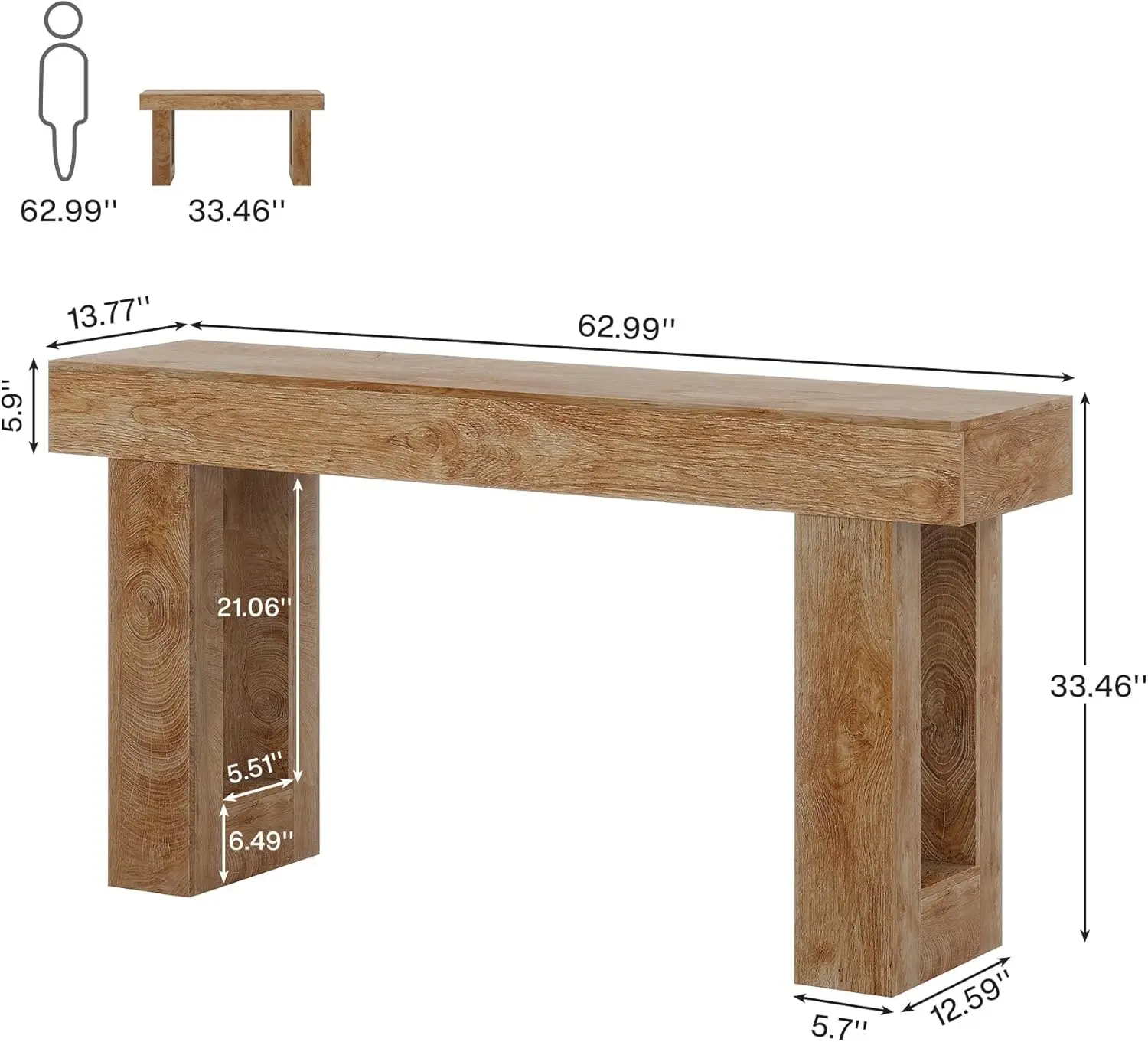 Mesa de console de fazenda, mesa de sofá estreita longa de 63 polegadas atrás do sofá, mesa de entrada retangular de madeira para intra