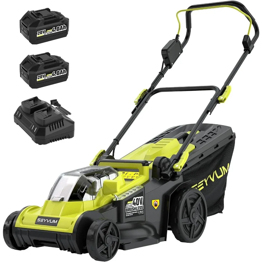 40V 16インチコードレス電動芝刈り機、45L集草袋付き、効率的な庭のメンテナンス用、6段階高さ調整可能