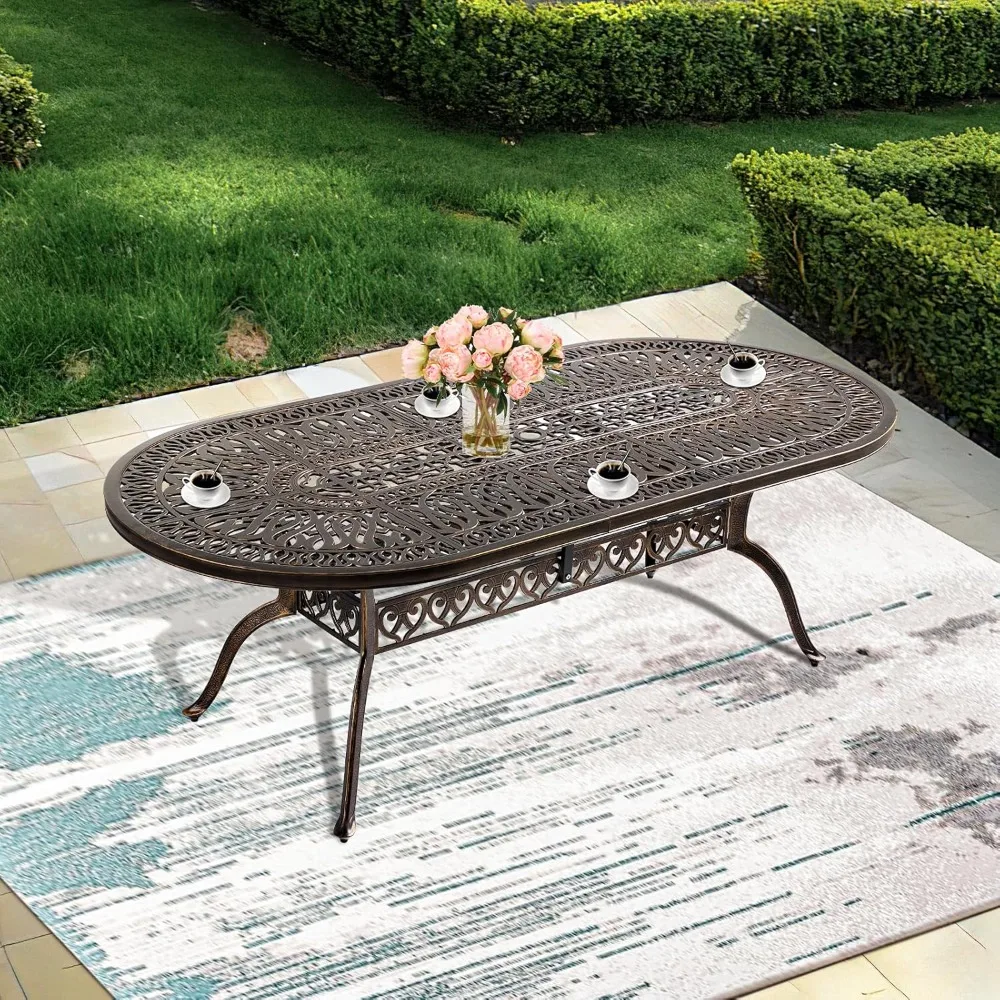 

Cast Aluminum Patio Dining Table,Outdoor Dining Table for 8-10,Patio Metal Dining Table with Umbrella Hole for Backyard,Garden,