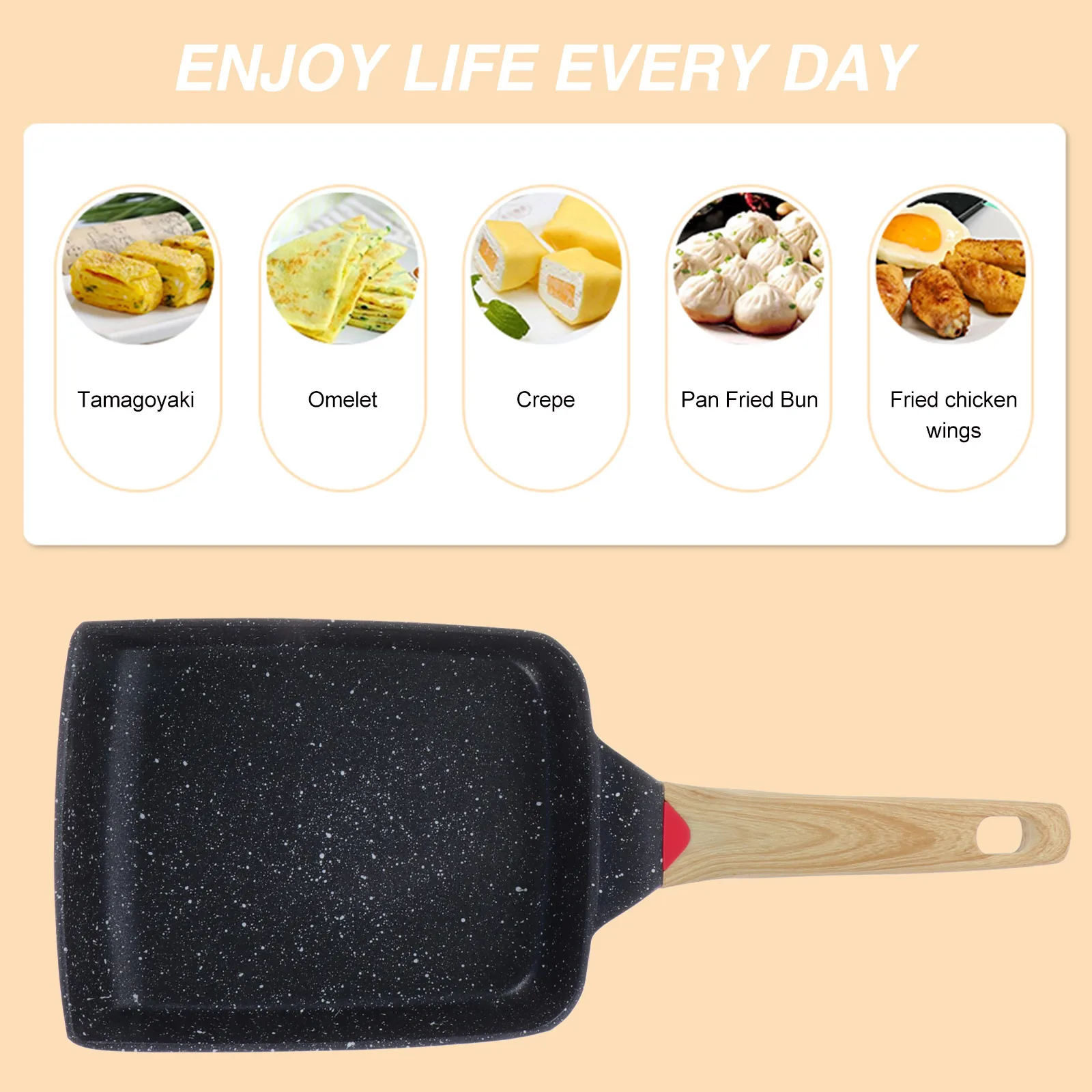 

Aluminium Alloy Non-Stick Square Omelette Pan Tamagoyaki Ergonomic Handle Flat Base Skillet For Eggs Steaks Burgers Vegetables