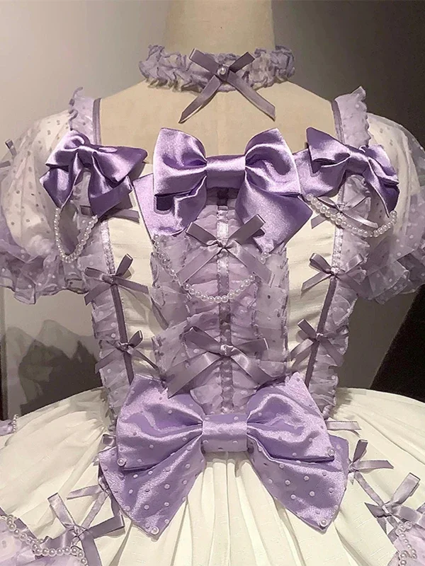 2025 جديد الصيف الفتيات المرأة سليم صالح أنيقة لطيف القوس فستان الأرجواني لوليتا فساتين لوري لو الحلو Kawaii فستان عيد ميلاد #2