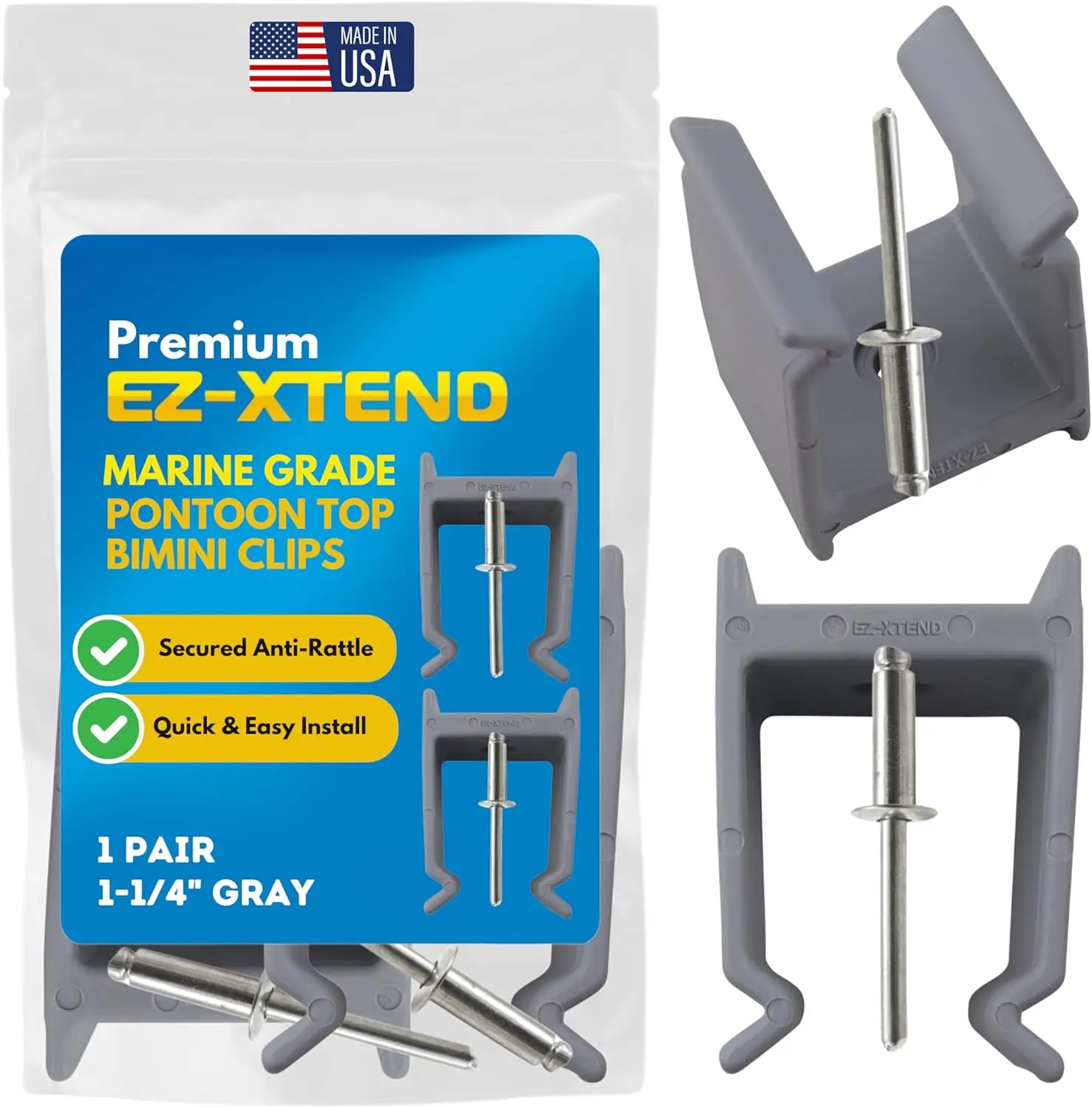 

Bimini Top Clips for Square Frames, Secure Support Poles, Marine Grade Hardware, USA Made