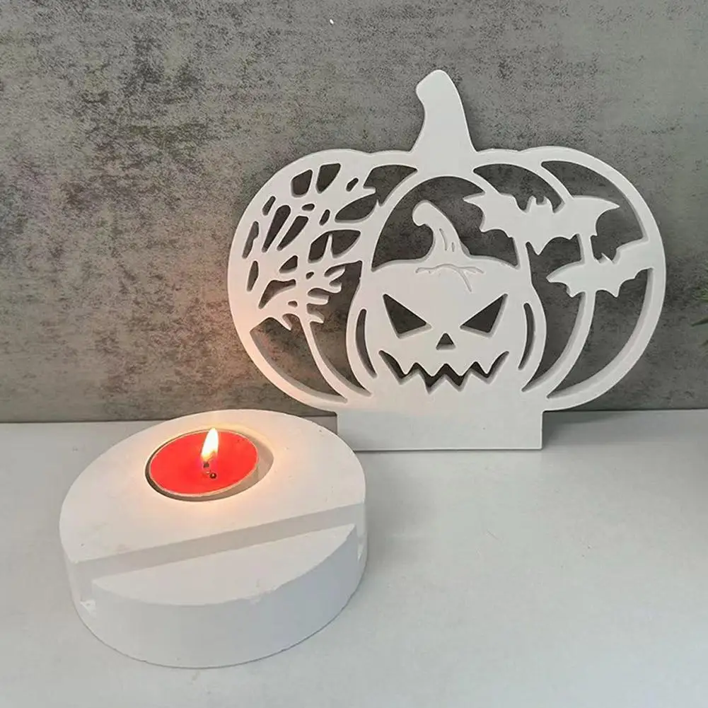 Creative Pumpkin Candlestick Cement Silicone Mold Halloween Holder Plaster Epoxy Resin Candle Craft Ornaments Mould Molds M N8T2