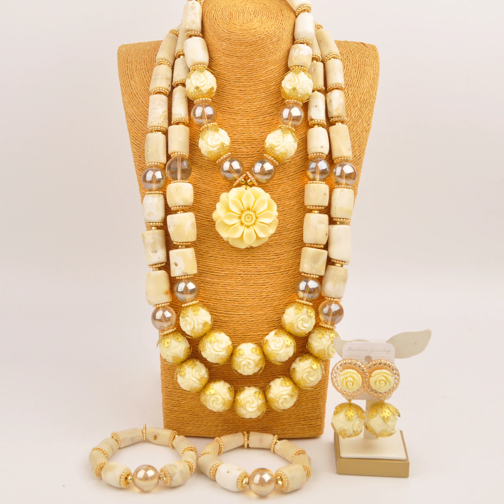 

White Natural Nigerian Coral Beads Necklace African Wedding Bridal Jewelry Sets