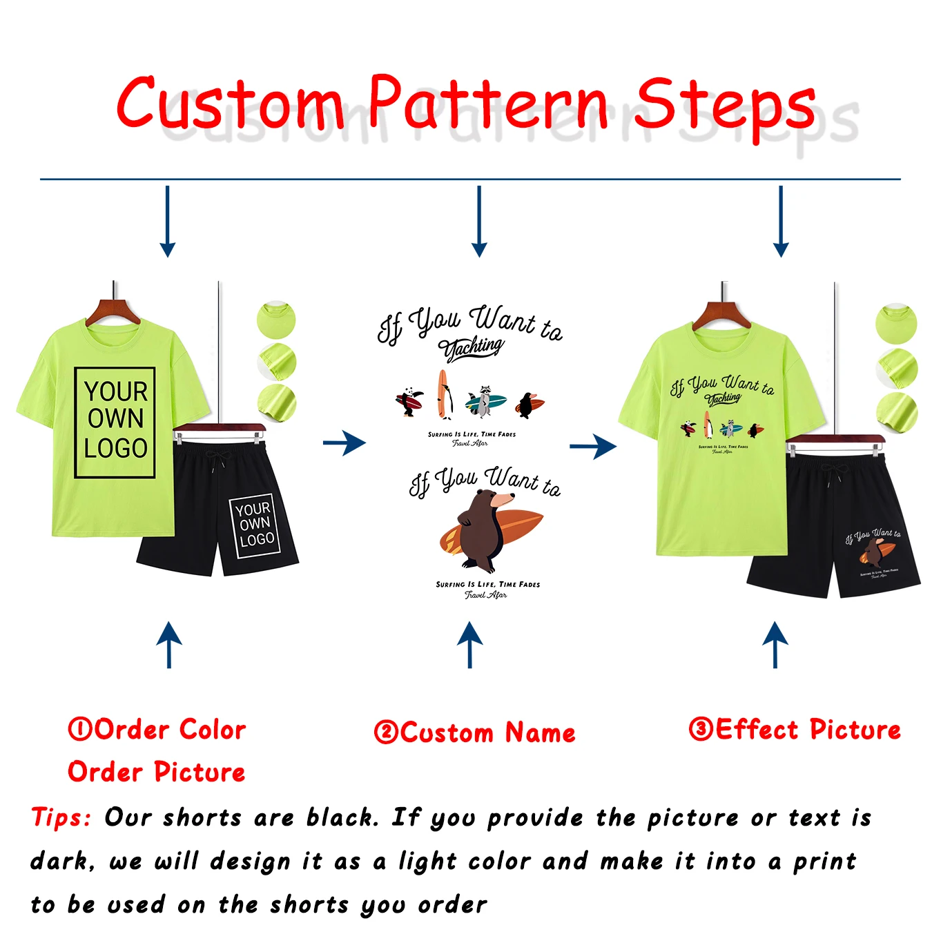 Customized Logo Picture Text Men's T Shirts Suits  Cotton Loose T-Shirts Summer Streetwear Y2K drawstring Wide-Leg Short Pants view 3