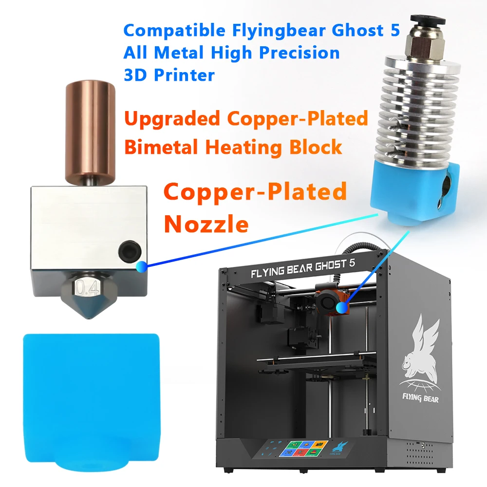 Imagem -02 - Atualizado Bimetal Heatbreak e Bloco de Calor de Cobre Banhado Impressora 3d Bico de 0.4 mm Hotend para Flyingbear Ghost Alta Qualidade