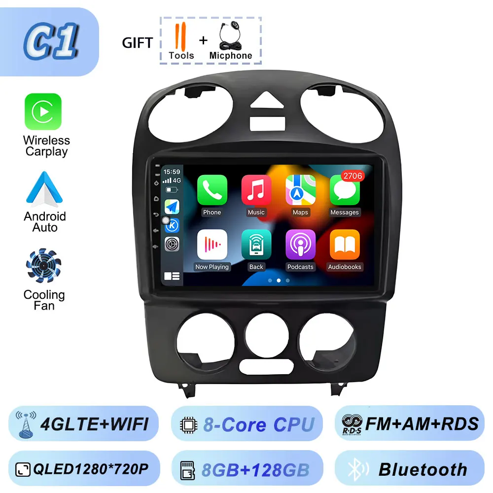 Carplay Auto Android Srereo Android 15 voor VW Volkswagen Kever 2000-2012 Auto Video Radio Multimedia GPS Navigatie Speler DVD