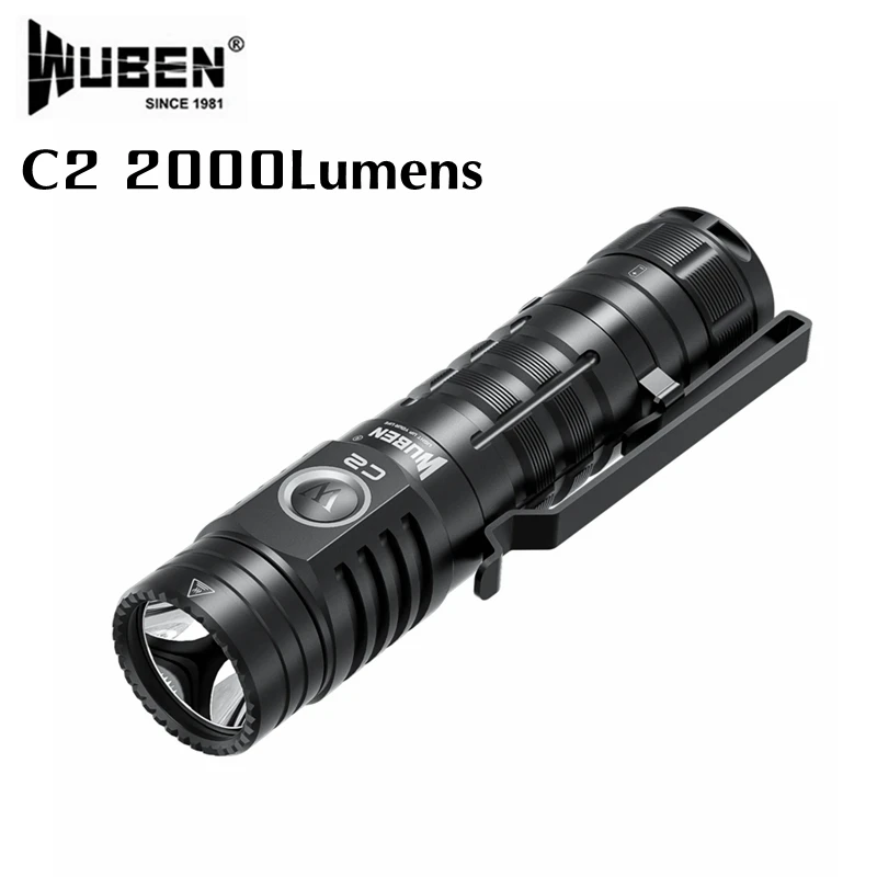 WUBEN C2 Rechargeable LED Flashlight 2000Lumens Waterproof Pocket Troch with 21700 Battery IP68 Power Bank 7 Modes Flash Light