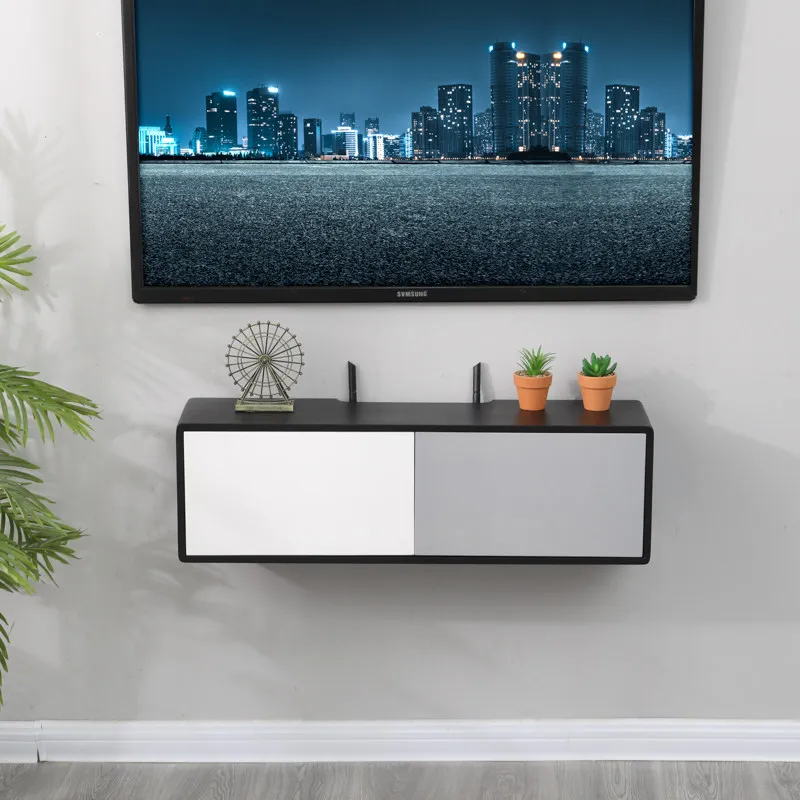 Solid wood wifi router storage box, no punching, wall-mounted set-top box, wall rack, socket, blocking TV cabinet