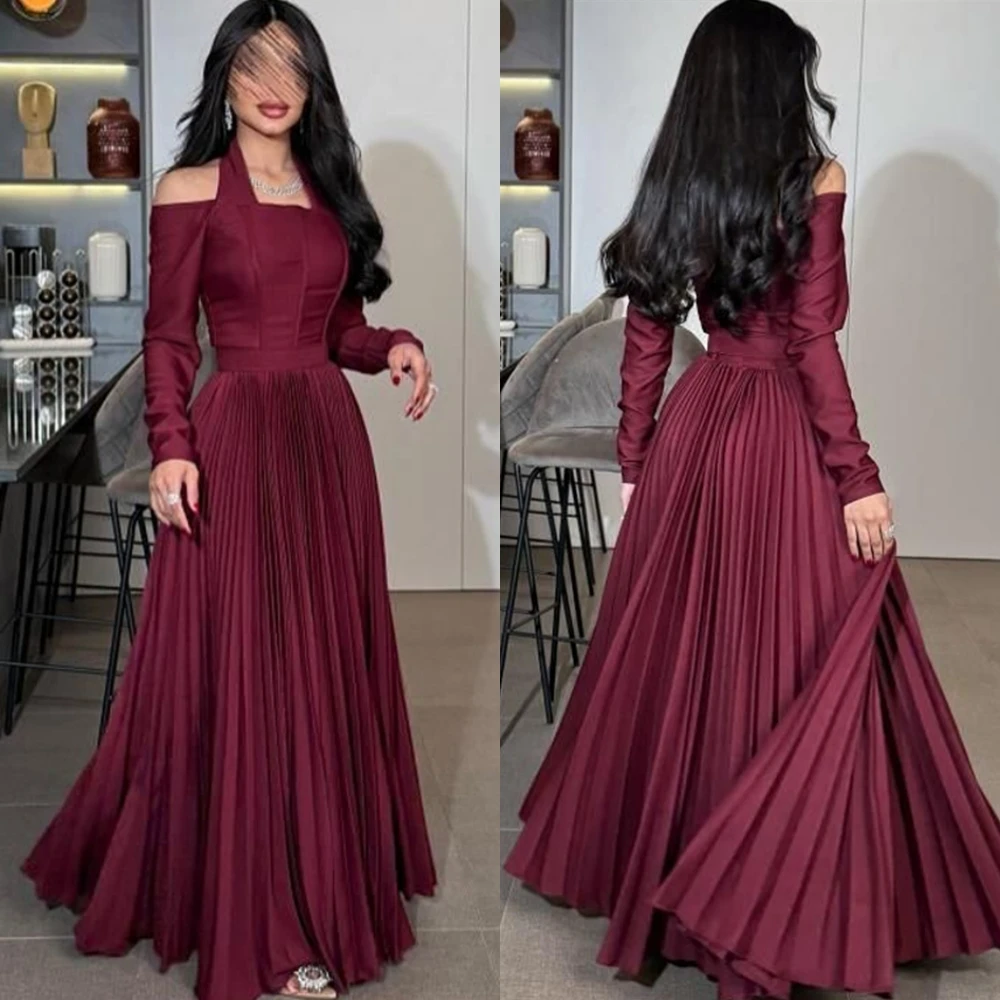 Современное атласное вечернее платье трапециевидной формы по индивидуальному заказу, классические платья для выпускного вечера с лямкой на шее, темпераментные платья с длинными рукавами для особых случаев