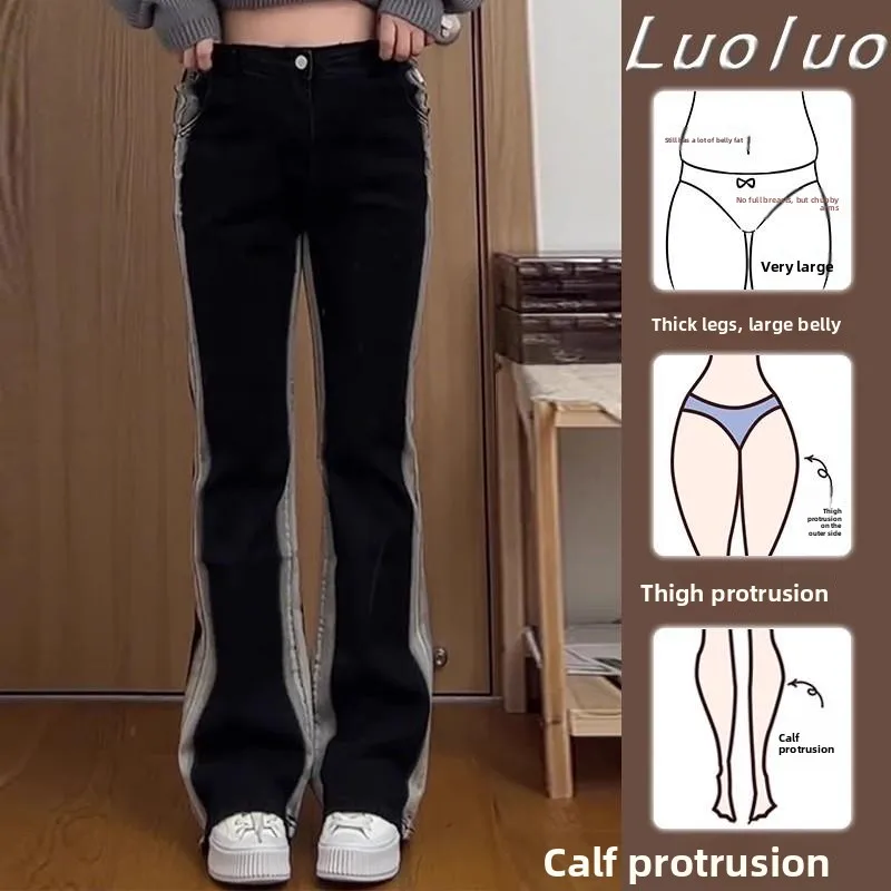 

High Waist Flared Jeans Women's Autumn Winter plus Size Fleece Lined Wide Leg Pants Pear Shape Body Slimming Trousers