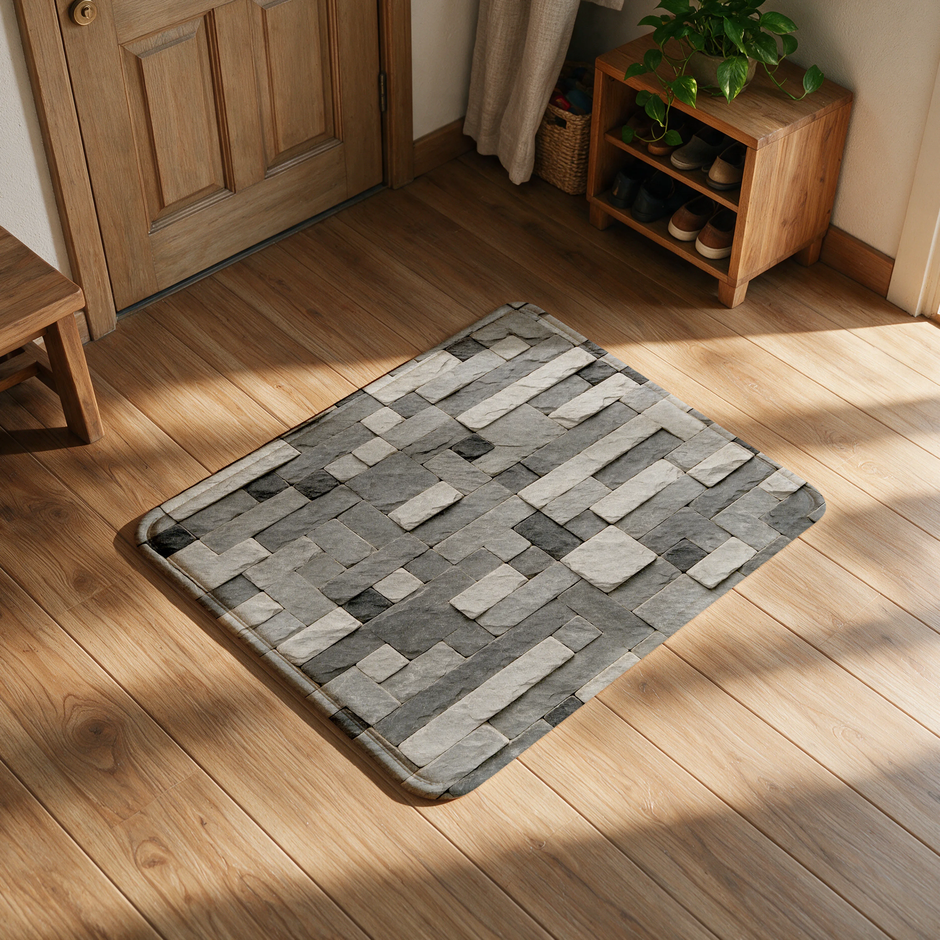 Modern Geometric Mosaic Tile Pattern Area Rug Runner Mat Slate Grey Interlocking Design for Living Room Hallway Entryway Floor H