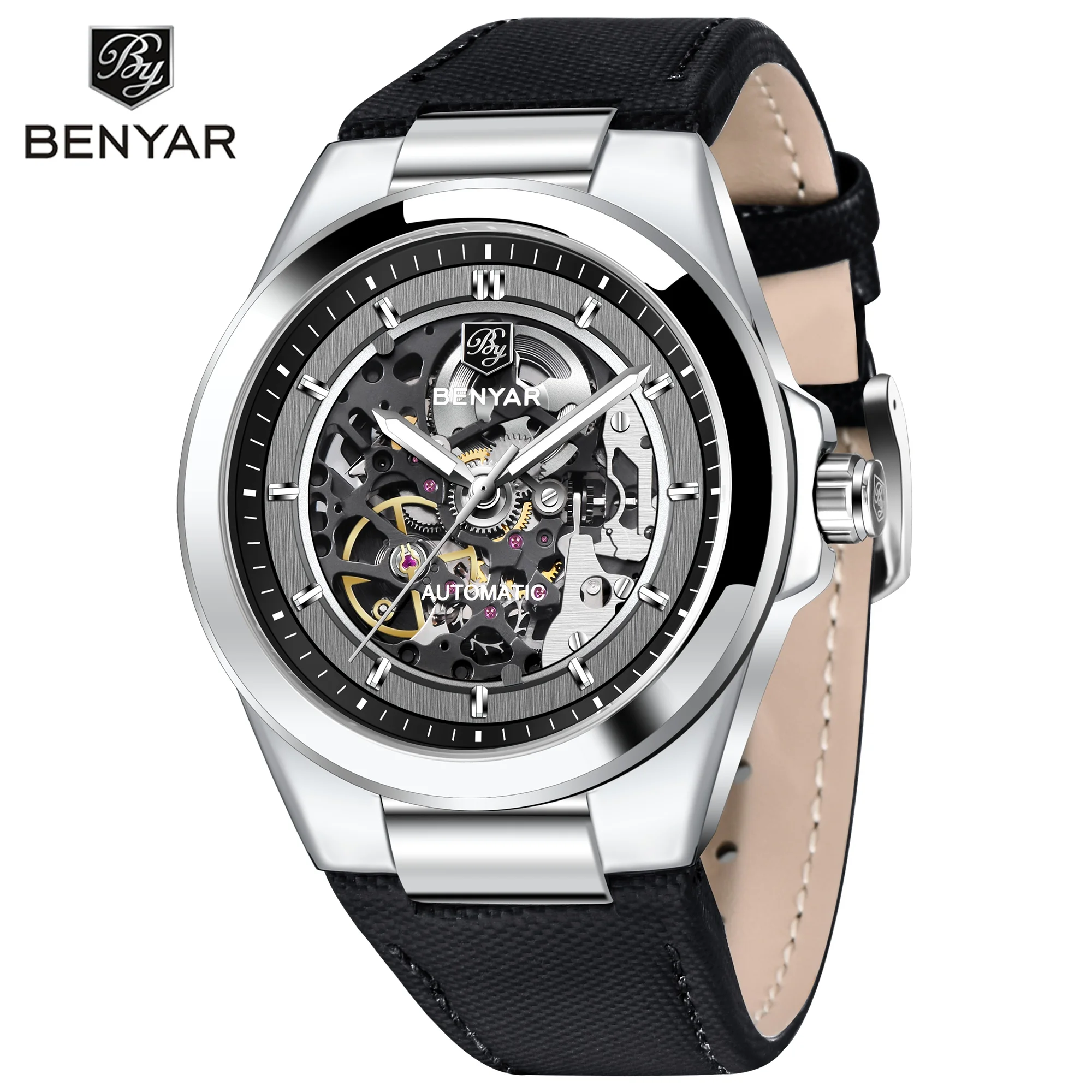 BENYAR 2024 New 40Mm Casual chic Men's Automatic Mechanical Watch 316L Stainless Steel 5Bar Waterproof Hollow Out Luminous Watch