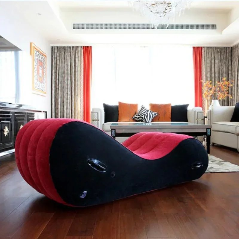 Couple Inflatable Sofa Bed Love Game Chair PVC Inflatable Lounges Foldable Bean Bag for Bedroom Home with Handle