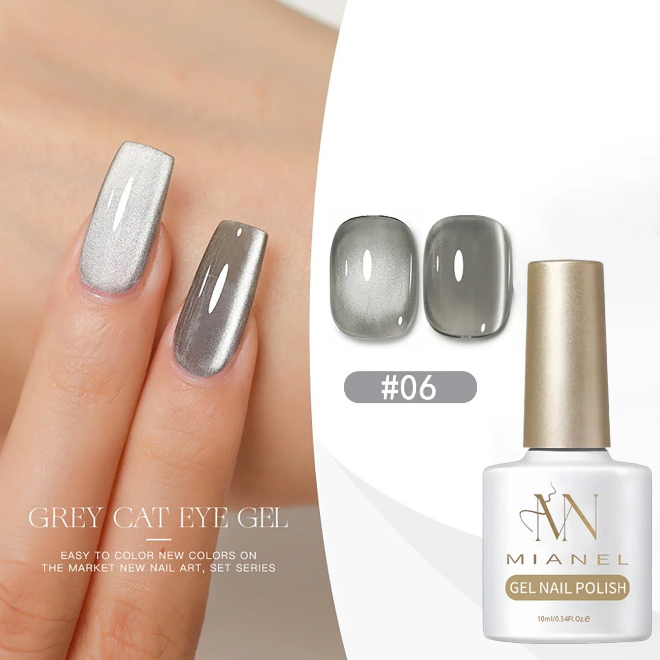 MIANEL 10ML Rauchgrauer Katzenaugen-Gel-Nagellack 2026 Neuer Trend, Funkelnd & Schmeichelnd, Grauton Glasperlen Katzenaugen-Nägel – Detail 24