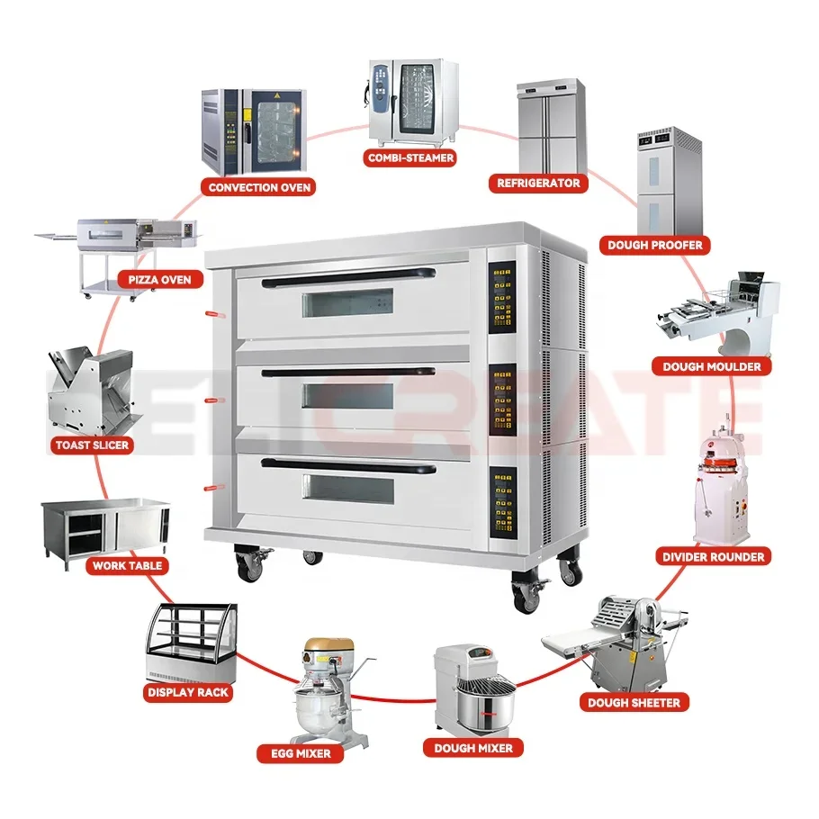 

3 Deck 9 Trays baking equipments commercial industrial electric biscuit croissant bread Baking oven for baking cakes Deck Ovens