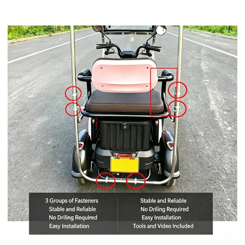 Stainless Steel Electric Tricycle Canopy 1.3*0.7m Waterproof Sunshade Shelter With Optional Rain Curtain Gauze view 4