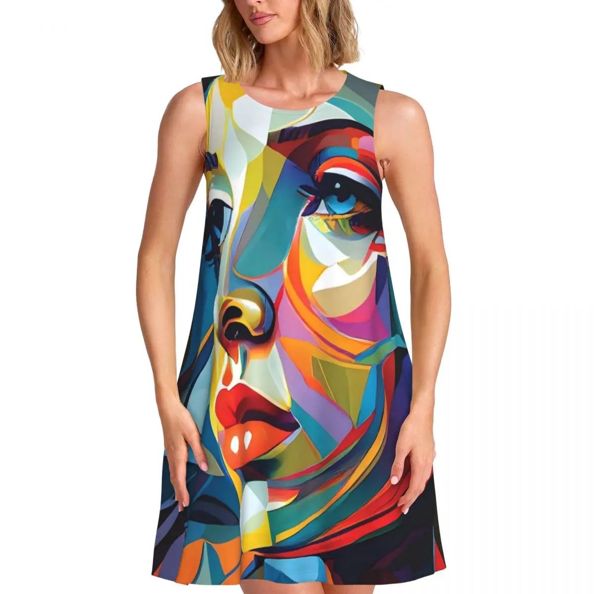 Character Lady Casual Dress Beautiful Abstract Woman Night Club Dresses Female Daily Street Wear Graphic Oversize Tank Dress