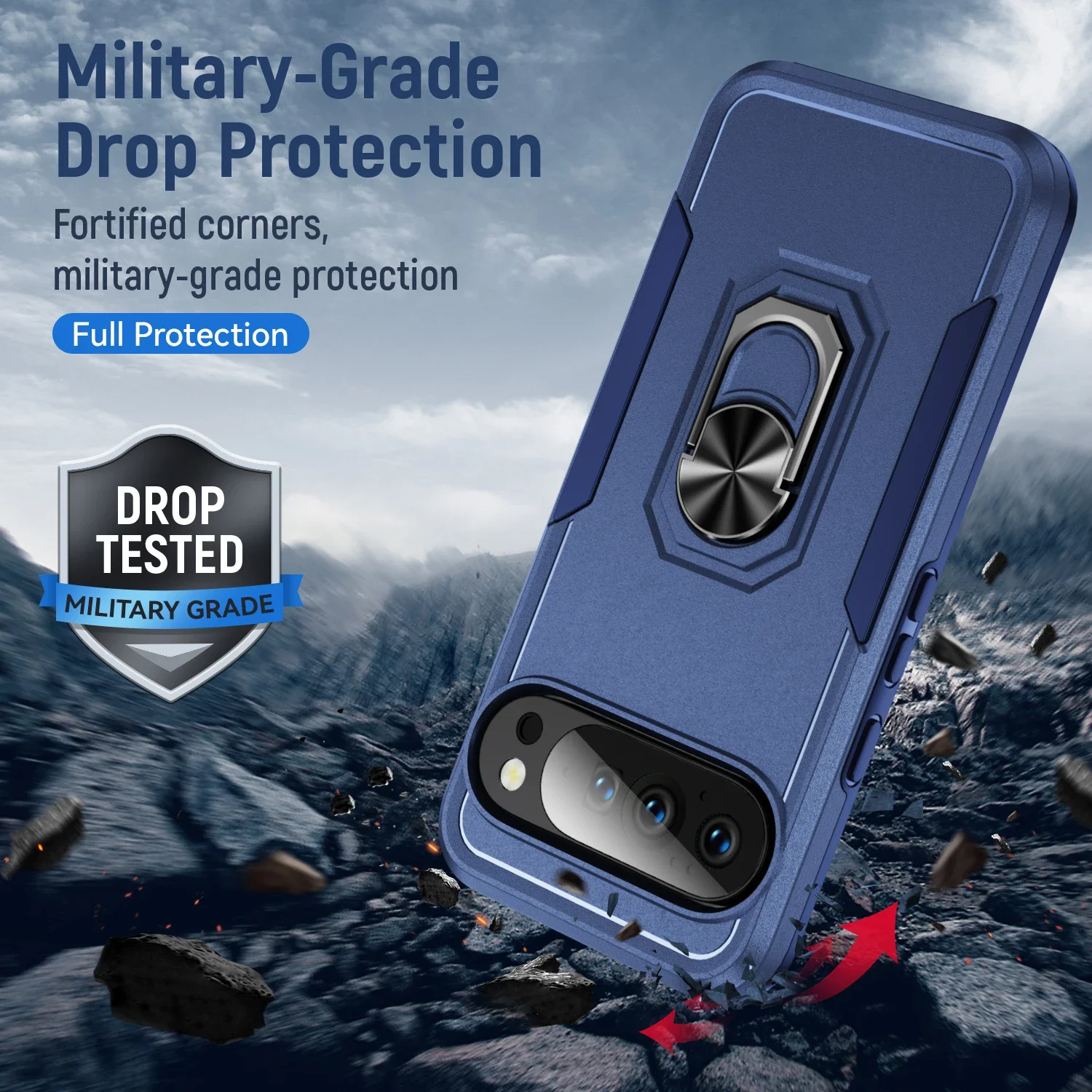 Military Armor Shockproof Phone Case for Google Pixel 10 9 8 7 6 Pro XL A Magnetic Metal Ring Holder Hybrid Bumper Protect Cover