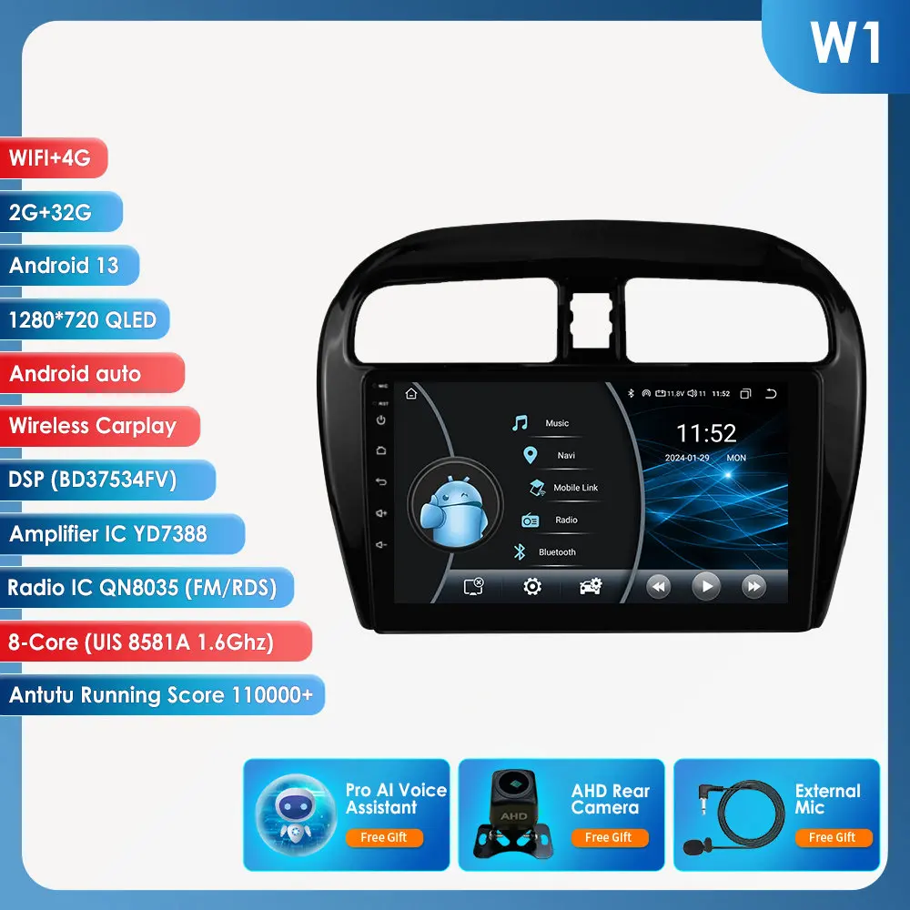 CarPlay Android Auto autoradio voor Mitsubishi Mirage Attrage Space Star Dodge Attitude 2012-2023 GPS intelligente systemen 4G DSP